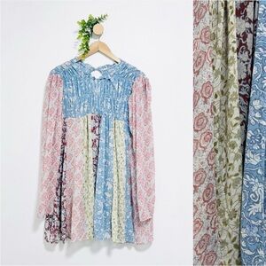 Free People Merry Mix Patchwork Sheer boho tunic